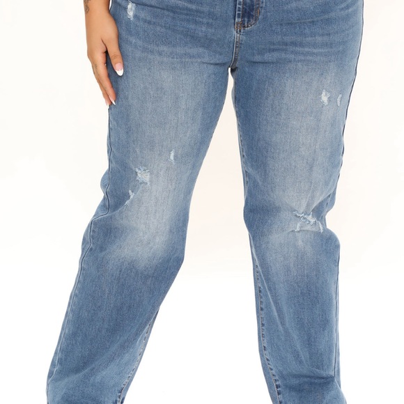 High rise straight leg jeans:Medium blue wash - Picture 5 of 6